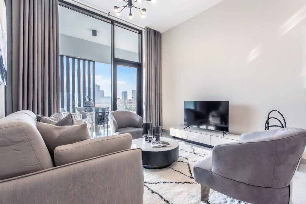 Lounge area in the completed Dubai hotel custom furniture project.