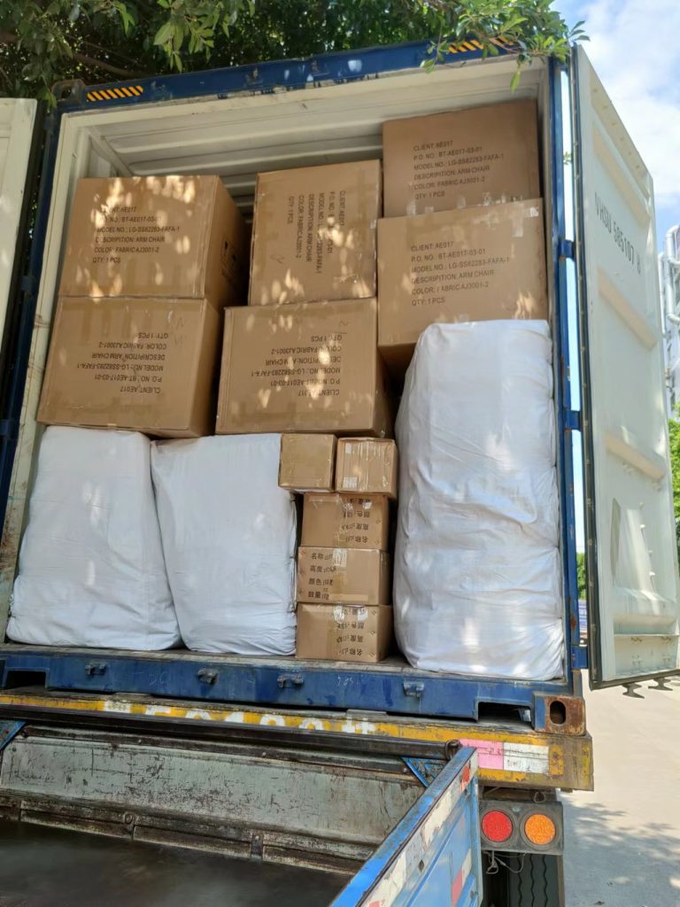 Dubai hotel custom furniture packed during container loading.