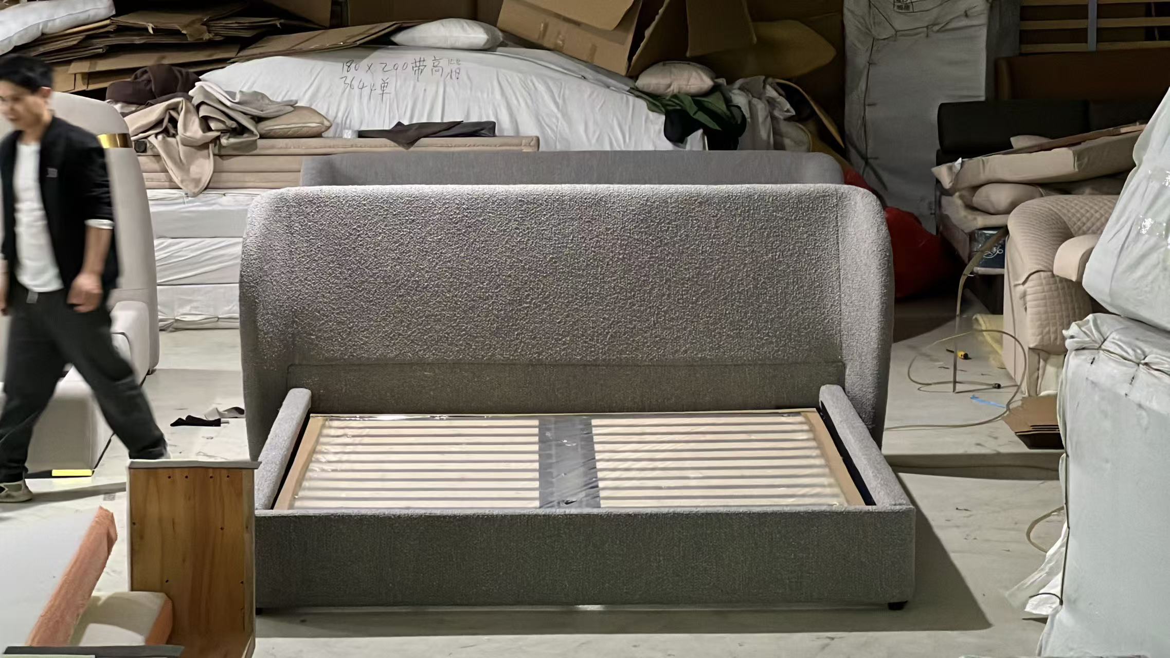 Custom guest-room bed frame prepared for the Hawaii hotel renovation project.
