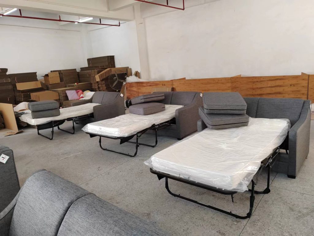 Custom sofa beds prepared for the Hong Kong hotel project