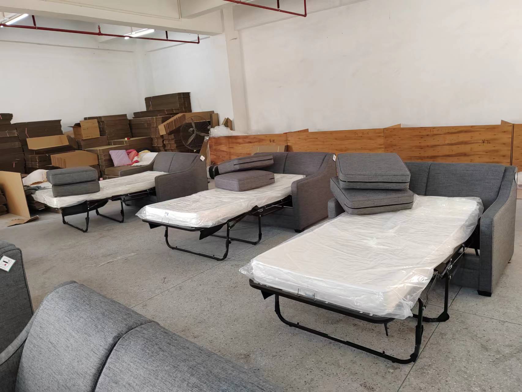 Custom sofa beds prepared for Hong Kong hotel project